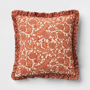 Threshold - Square Pumpkin Pillow with Printed Reverse and Ruf Brown